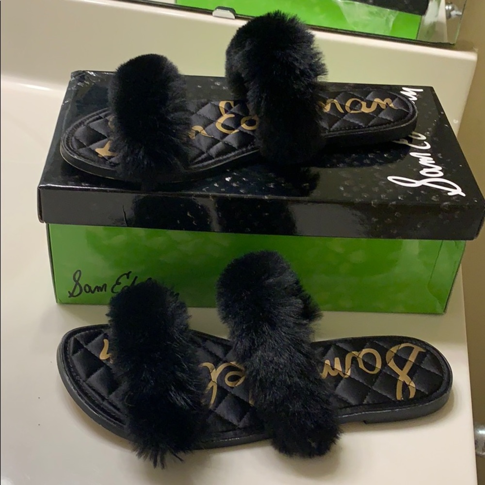 Black Fuzzy Sam Edelman Sandals